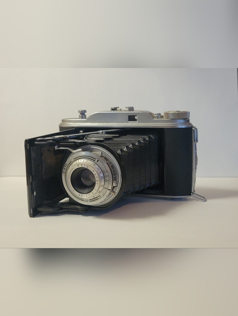 Ansco Viking Black Bellows Vintage Folding Camera with Silver Lens